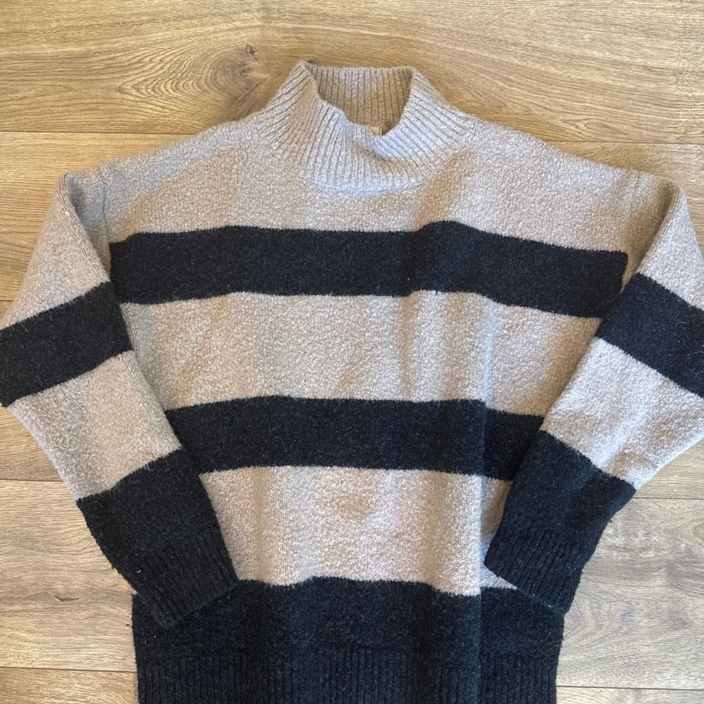 Bohme Striped Sweater Women's Small Tan/Black Mock Neck Soft Preppy
